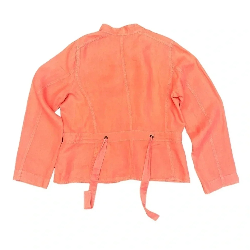 Eileen Fisher Irish Linen Long Sleeve Button Down Jacket with pockets Coral - Picture 3 of 8